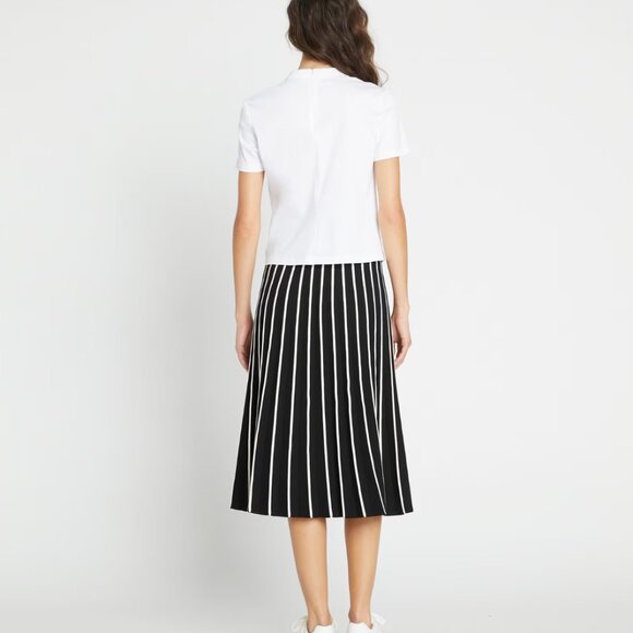Tory Burch Pleated Tech Knit Skirt Black and White Vertical Stripe - Picture 3 of 4